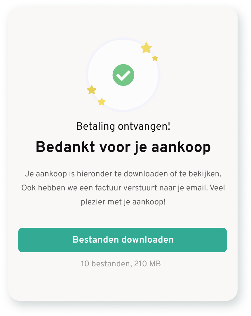 Op de bedankt pagina kan je direct je bestanden downloaden